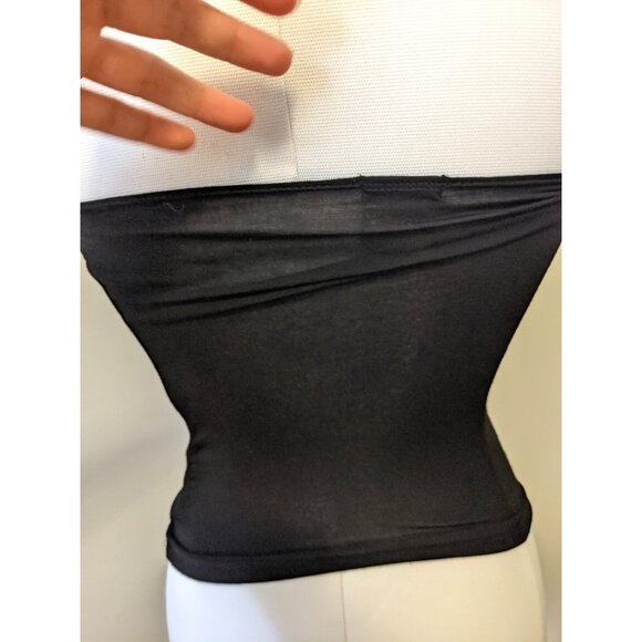 Vintage Y2K Black Bodycon Top Scarf One Shoulder Gothic Rhinestone Buckle Sz S - Picture 7 of 11